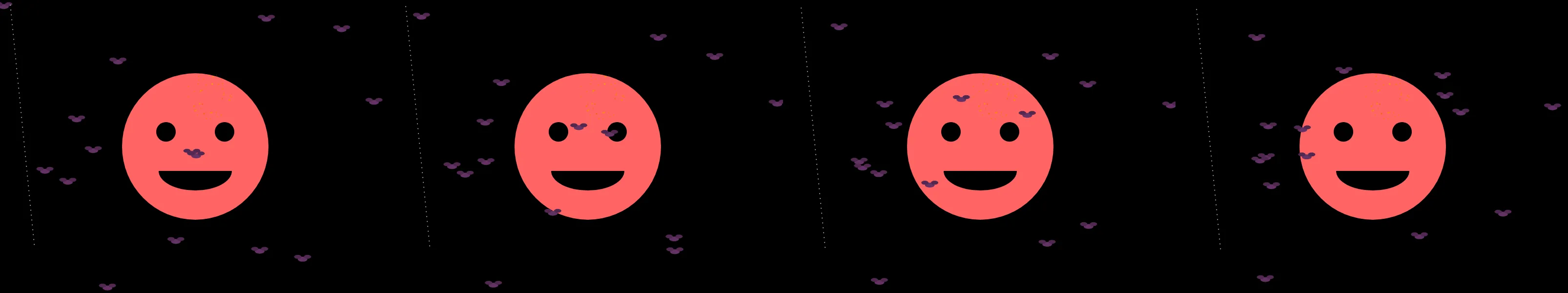 four frames from a jack-o-lantern smiling with a candle inside and spooky bats flying in the background under a synthetic pointer