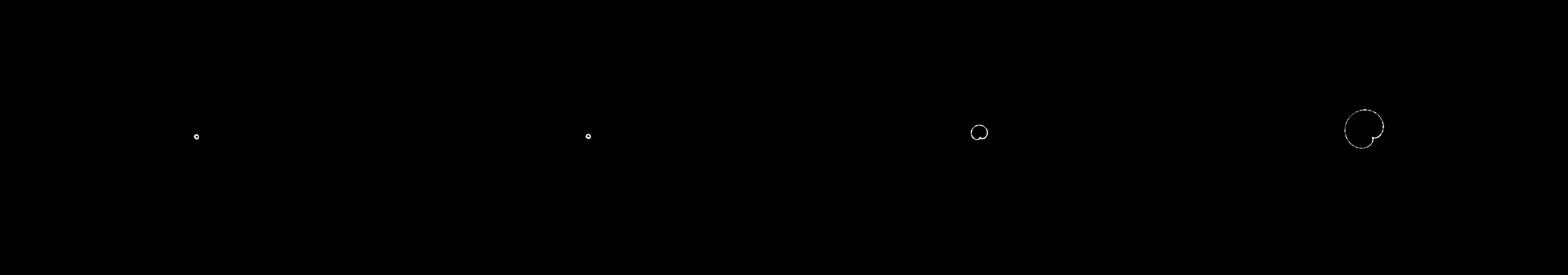 four frames from fireflies spelling out a message in Morse code under a synthetic pointer