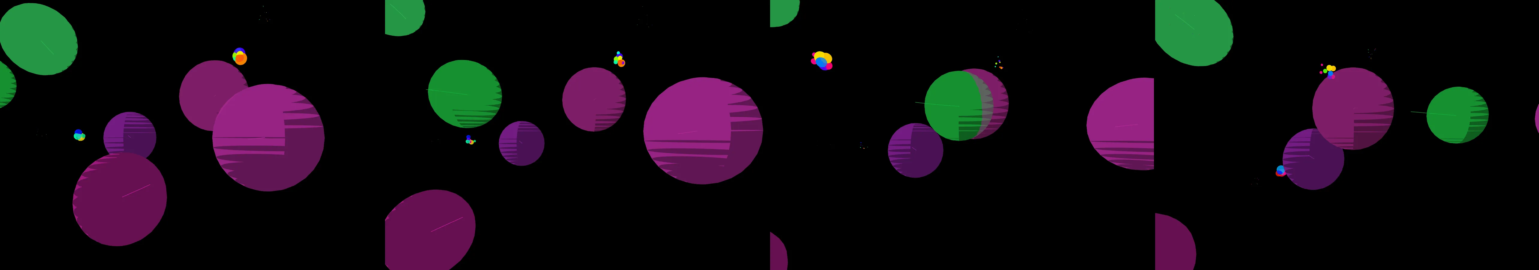 four frames from a lava lamp in zero gravity under a synthetic pointer