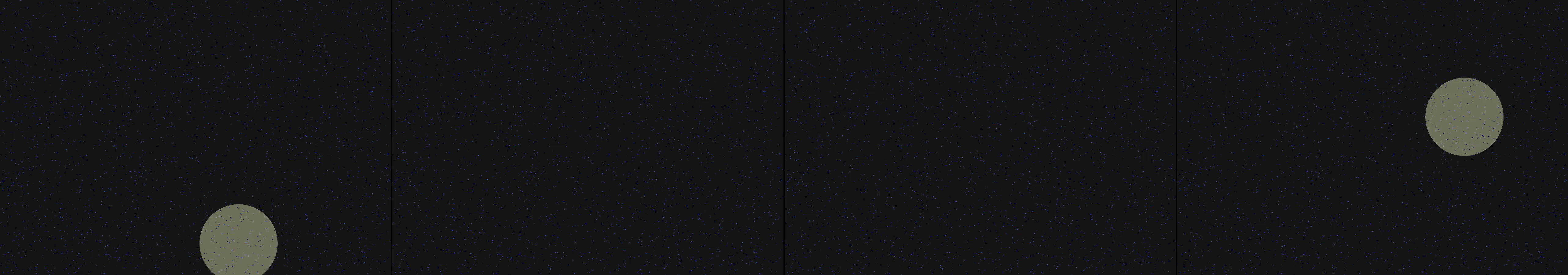 four frames from a night train crossing the desert, seen only by its lit windows under a synthetic pointer