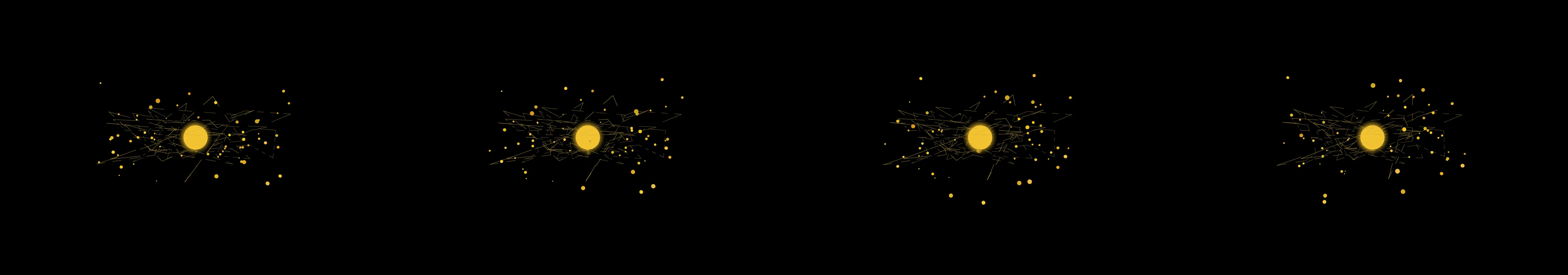 four frames from steampunk globe splines orbiting around a fire burning in a rotating cube under a synthetic pointer
