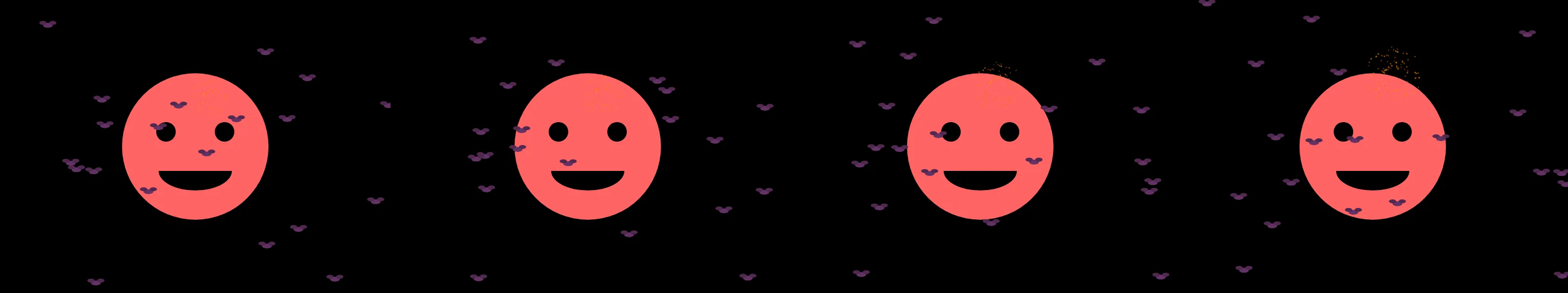 four frames from a jack-o-lantern smiling with a candle inside and spooky bats flying in the background under a synthetic pointer