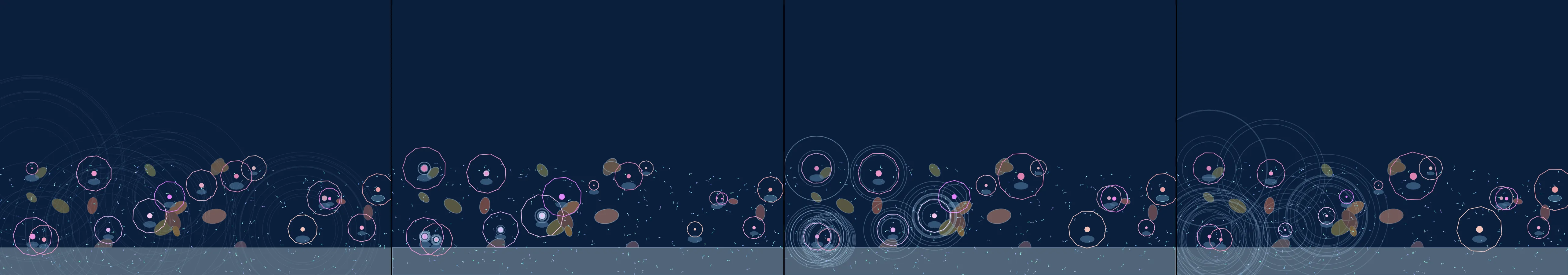 four frames from a tide pool where the anemones close when the mouse comes near under a synthetic pointer