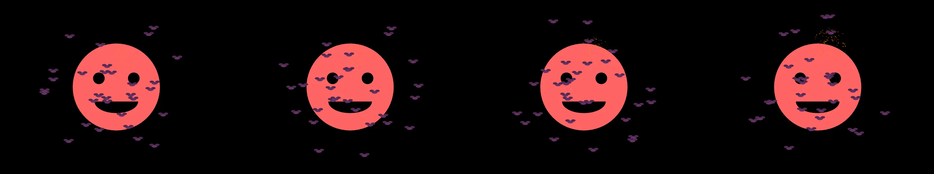 four frames from a jack-o-lantern smiling with a candle inside and spooky bats flying in the background under a synthetic pointer