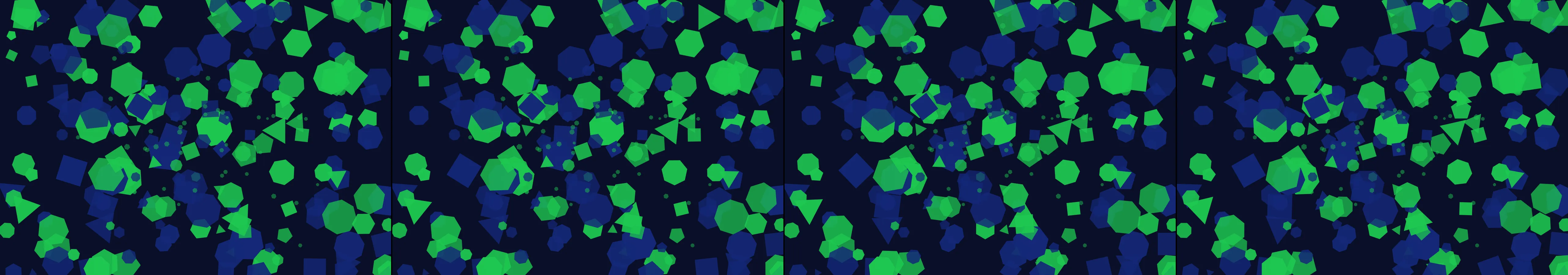 four frames from a spirograph drawn by two planets orbiting each other under a synthetic pointer