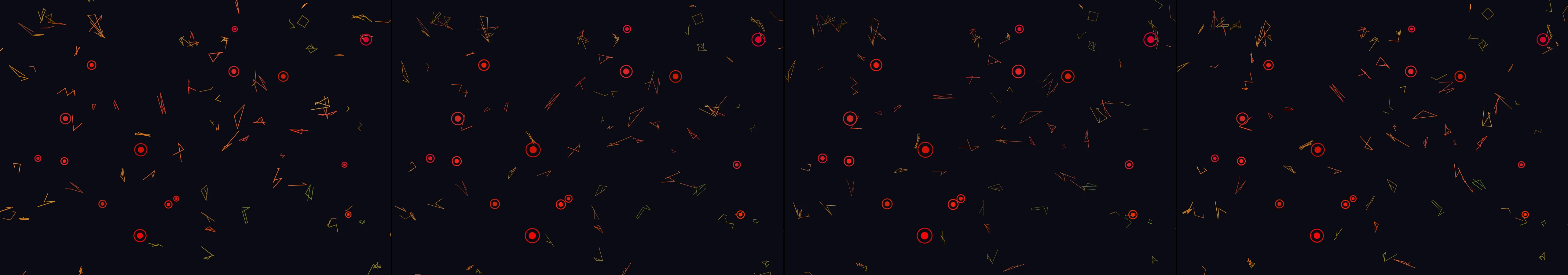 four frames from stock market clip art under a synthetic pointer