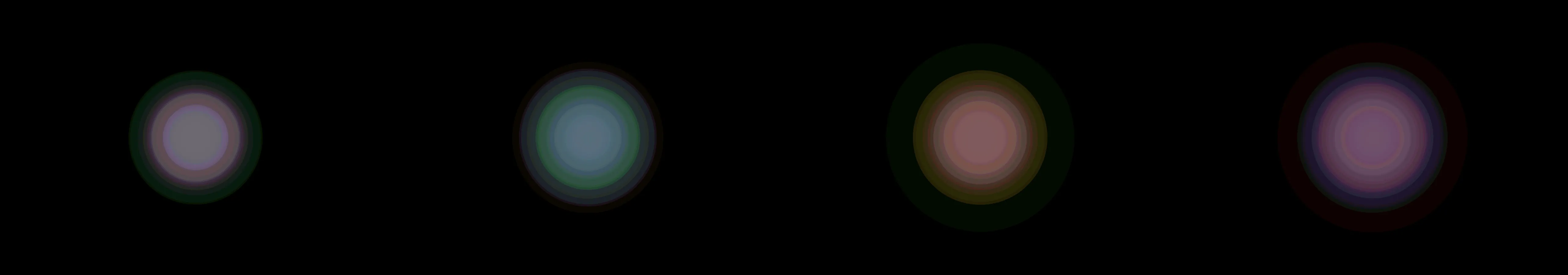 four frames from concentric circles in fluorescent colors pulse with elastic easing under a synthetic pointer