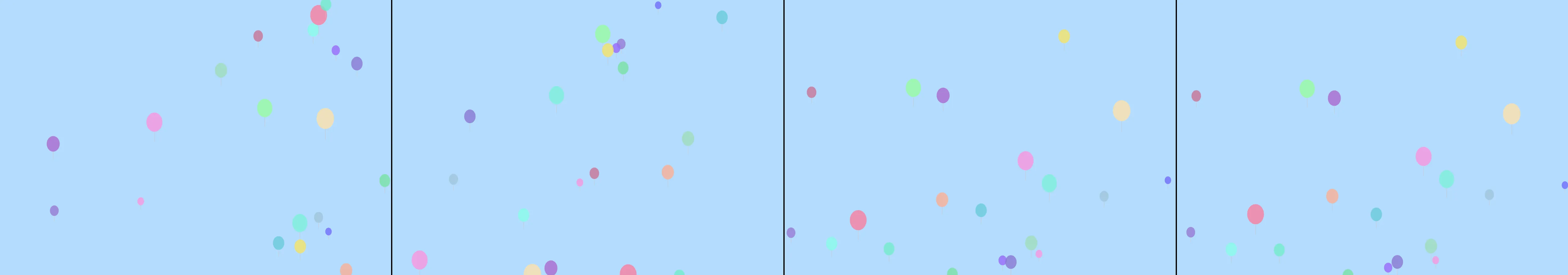 four frames from hot air balloons under a synthetic pointer