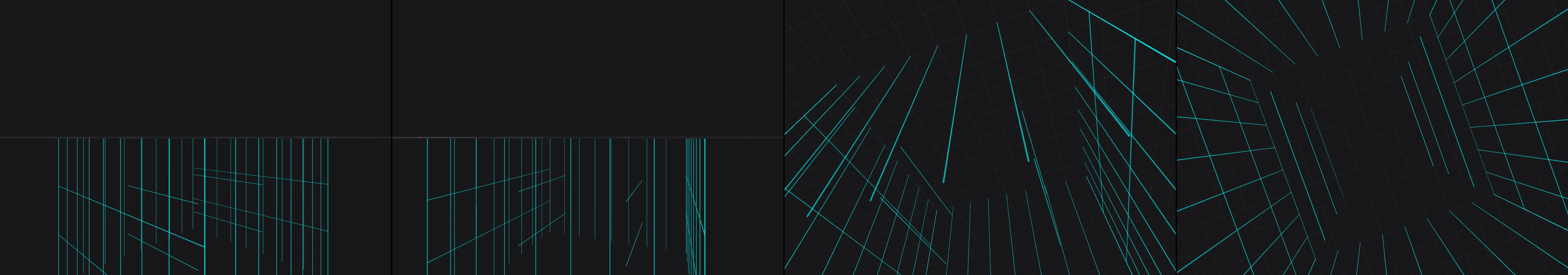 four frames from architectural blueprint under a synthetic pointer