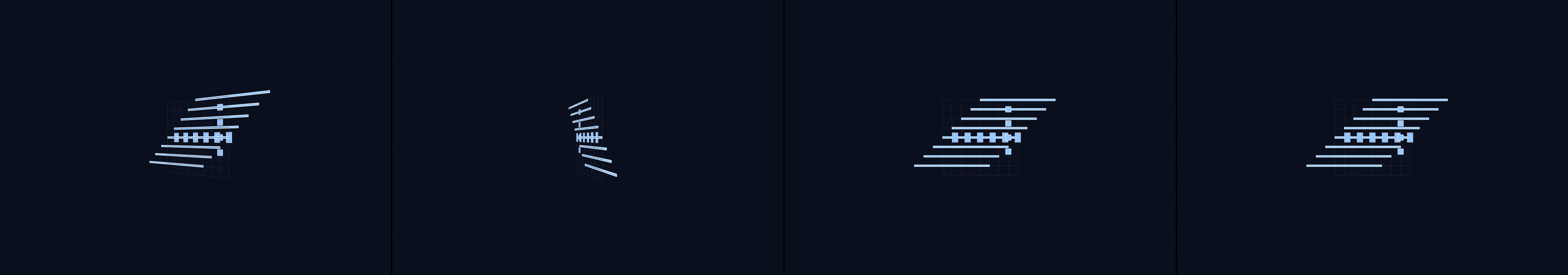 four frames from architectural blueprint under a synthetic pointer