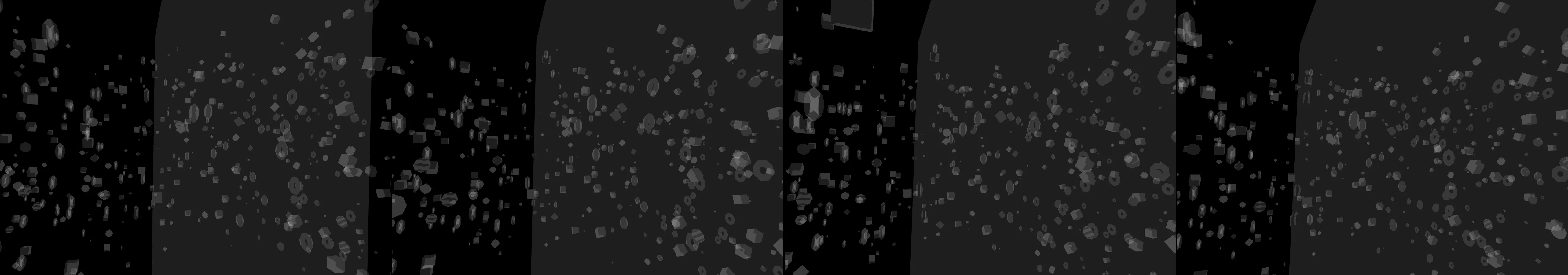 four frames from a single hexagon that masks a hypnotic forward motion kaleidoscope under a synthetic pointer