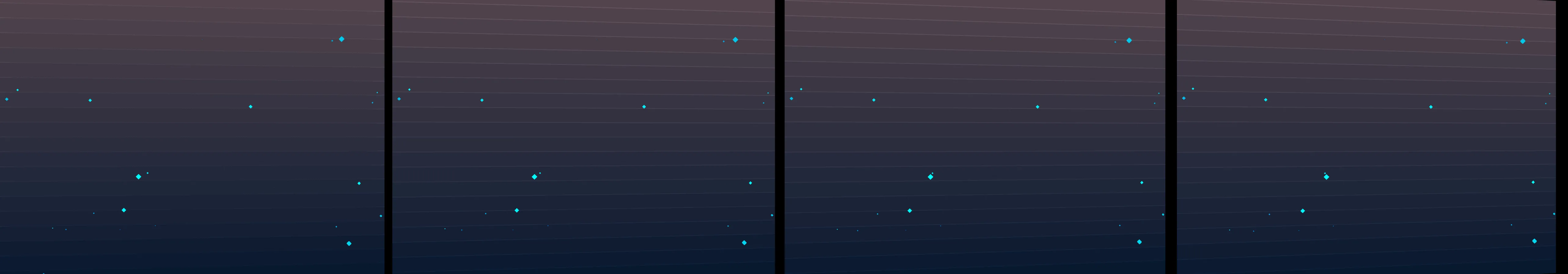 four frames from UFO landing in a corn field under a synthetic pointer