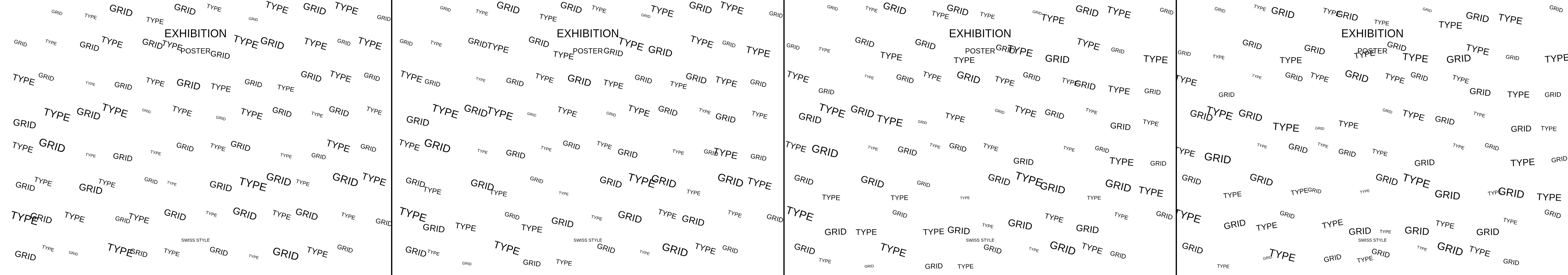 four frames from design a typography composition expressing the swiss school of formal style, it should look like an exhibition poster under a synthetic pointer