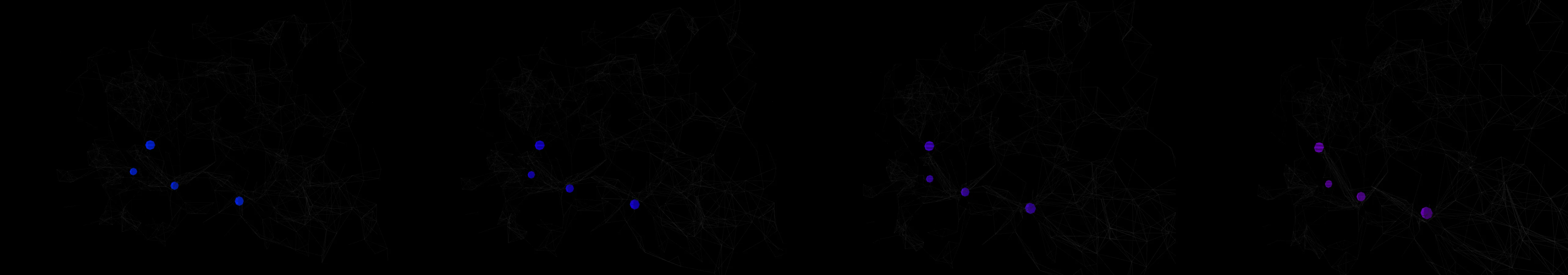 four frames from illustrate tensor flows inside the GPUs racked up inside a data center under a synthetic pointer
