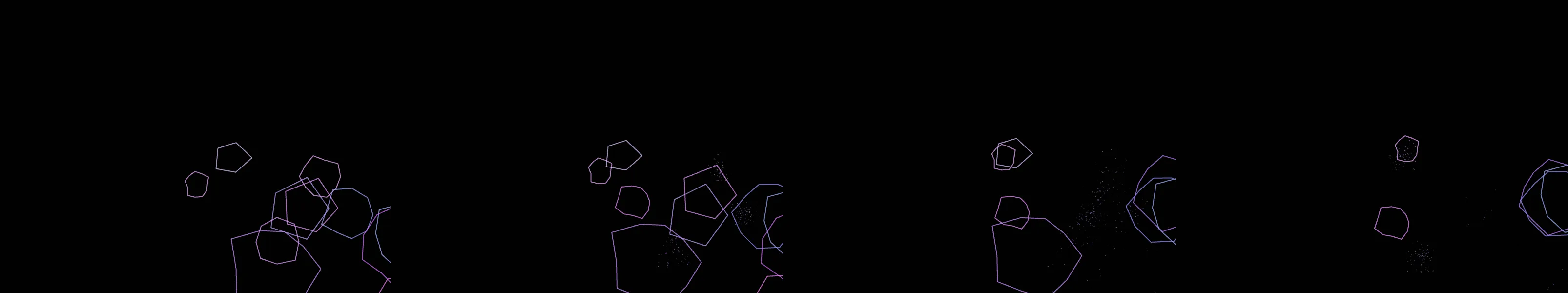 four frames from shower thoughts under a synthetic pointer