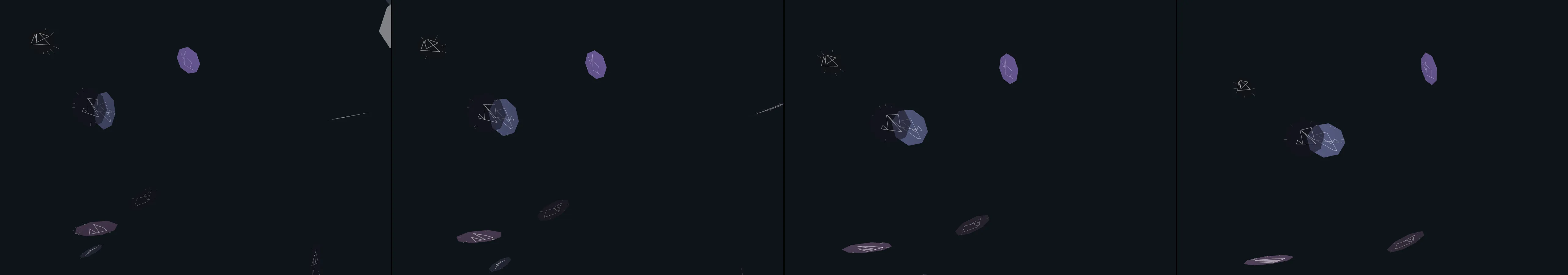 four frames from liminal dreamscape architectures under a synthetic pointer
