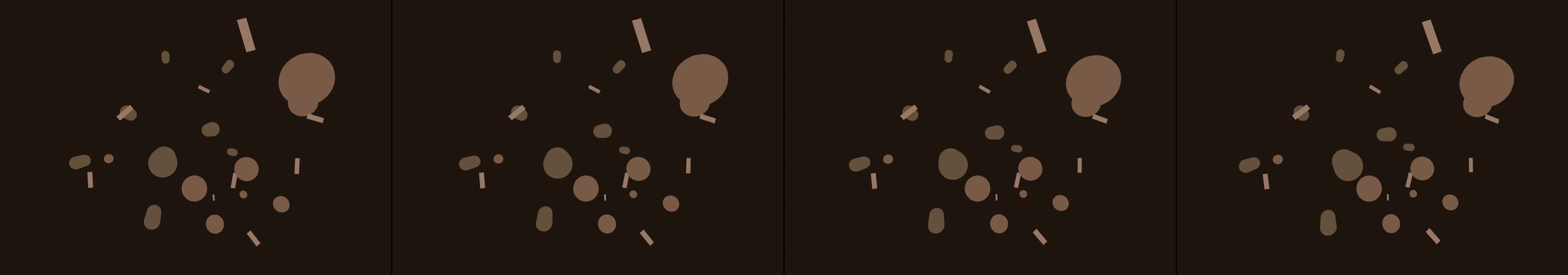 four frames from create a simple retro driving game without sound. arrow keys drive. space bar is brake. acceleration is automatic. under a synthetic pointer