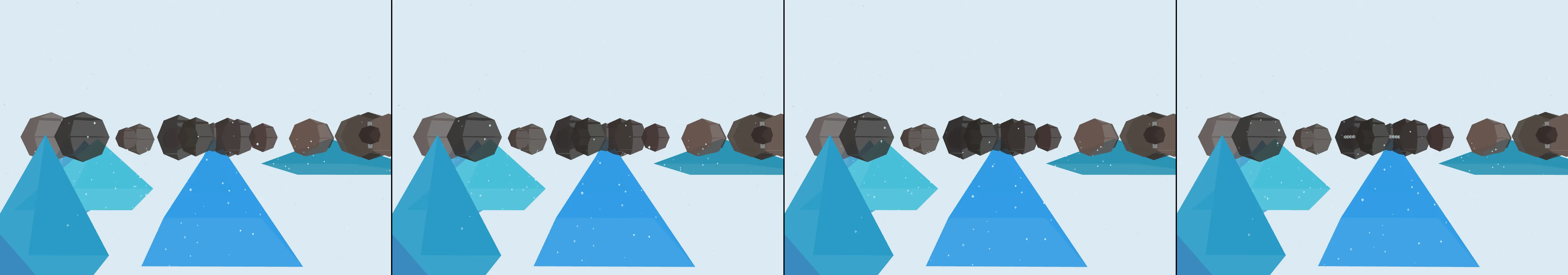 four frames from draw an alpine landscape. clicking causes an avalanche. under a synthetic pointer