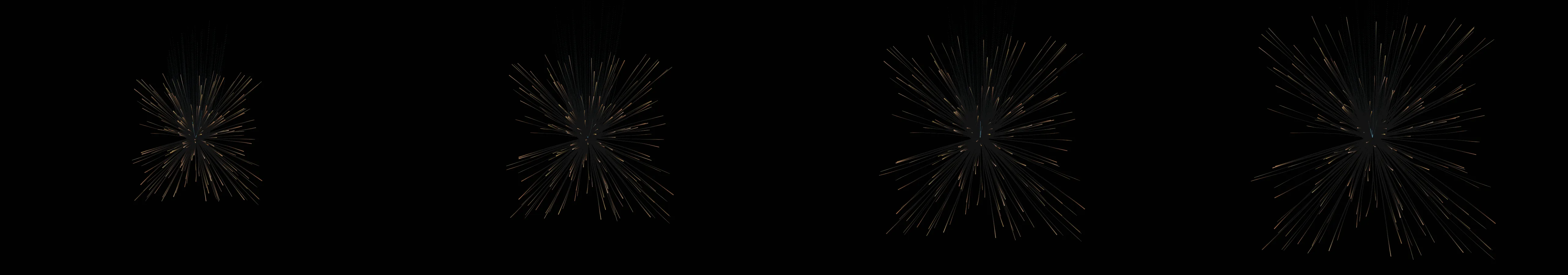 four frames from a single hexagon that masks a hypnotic forward motion kaleidoscope under a synthetic pointer