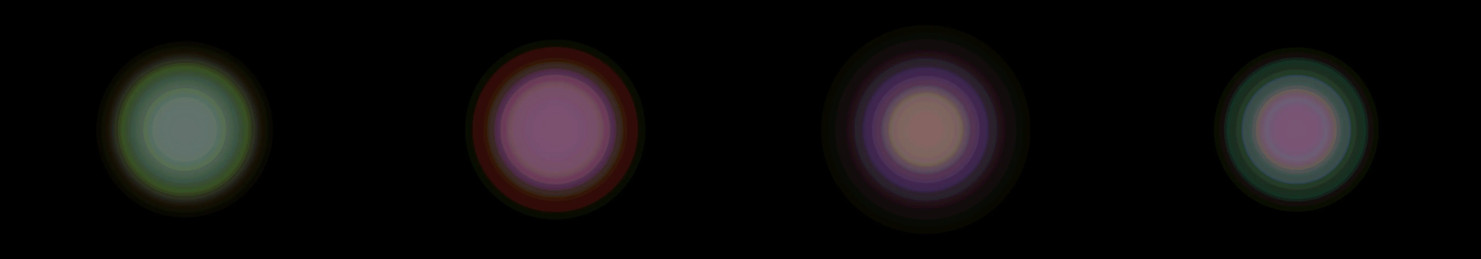 four frames from concentric circles in fluorescent colors pulse with elastic easing under a synthetic pointer