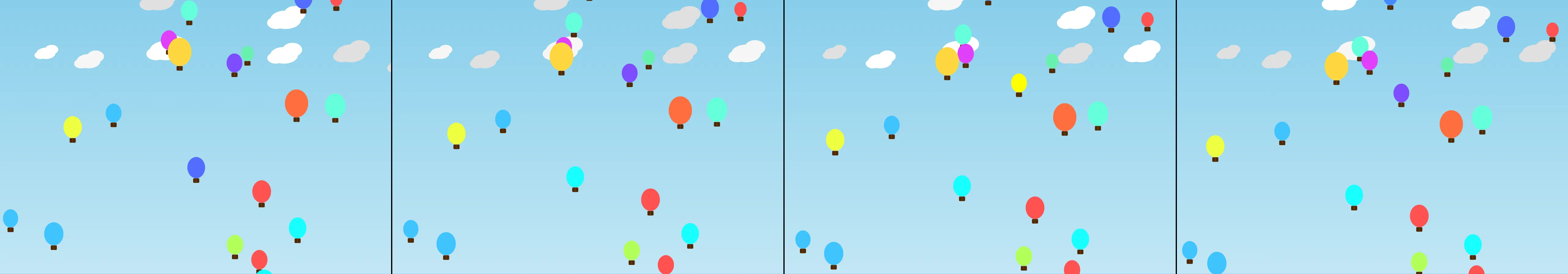four frames from hot air balloons under a synthetic pointer