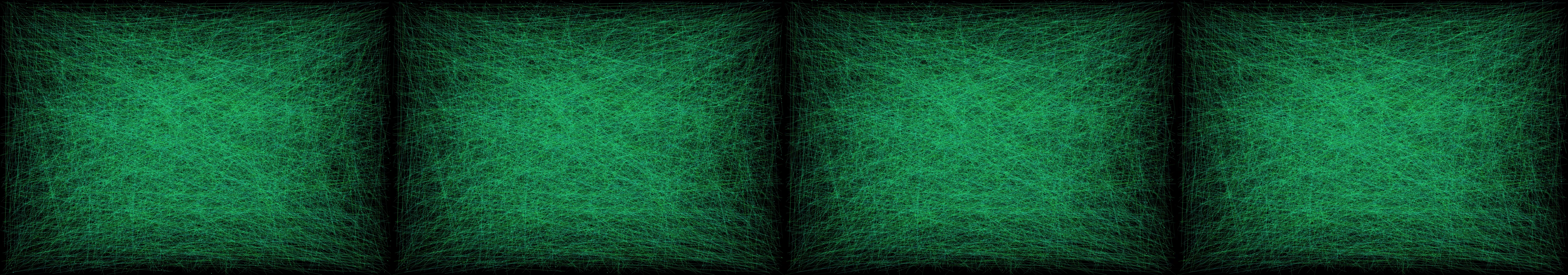 four frames from a lighthouse beam sweeping over drifting fog under a synthetic pointer