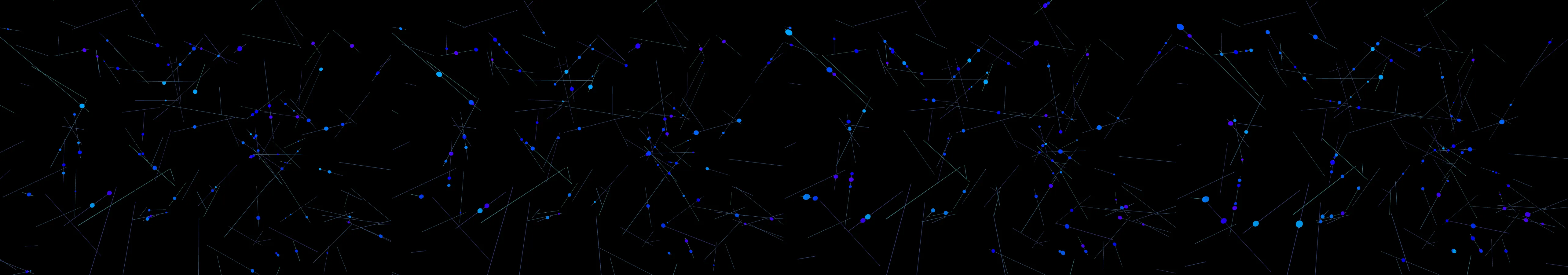 four frames from an intricate tangle of wires and cables with animated signals pulsing through under a synthetic pointer
