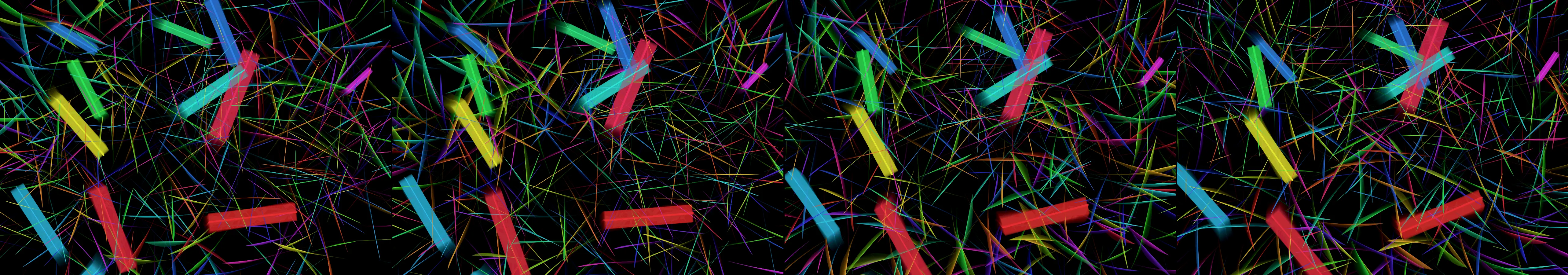 four frames from diagonal stripes animating in smoothly eased slicing patterns in color palettes from the 1970s under a synthetic pointer