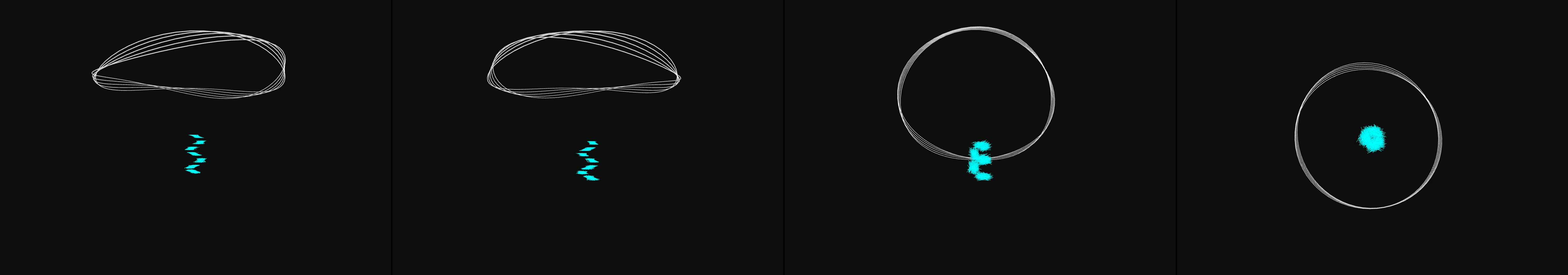 four frames from architectural blueprint under a synthetic pointer