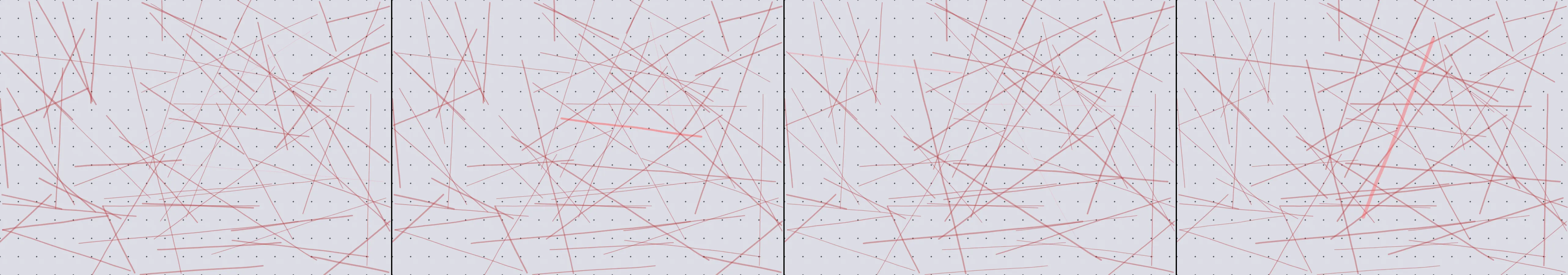 four frames from use math to render the pattern of a polished granite countertop under a synthetic pointer