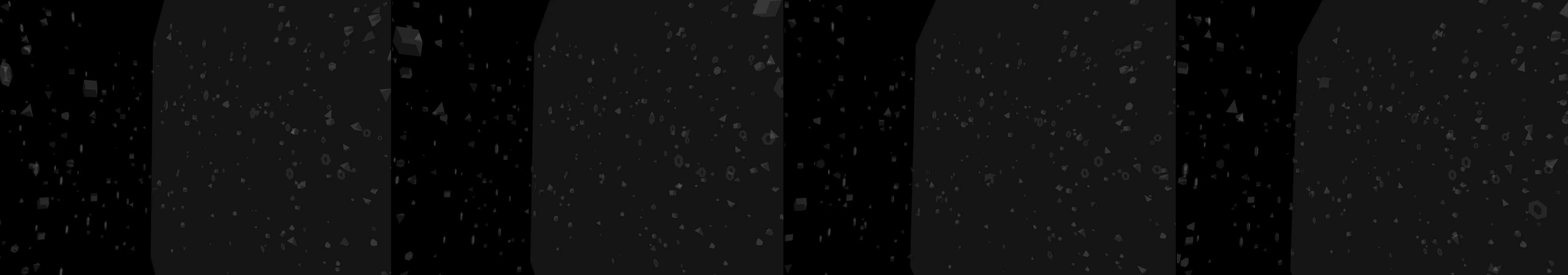 four frames from a single hexagon that masks a hypnotic forward motion kaleidoscope under a synthetic pointer