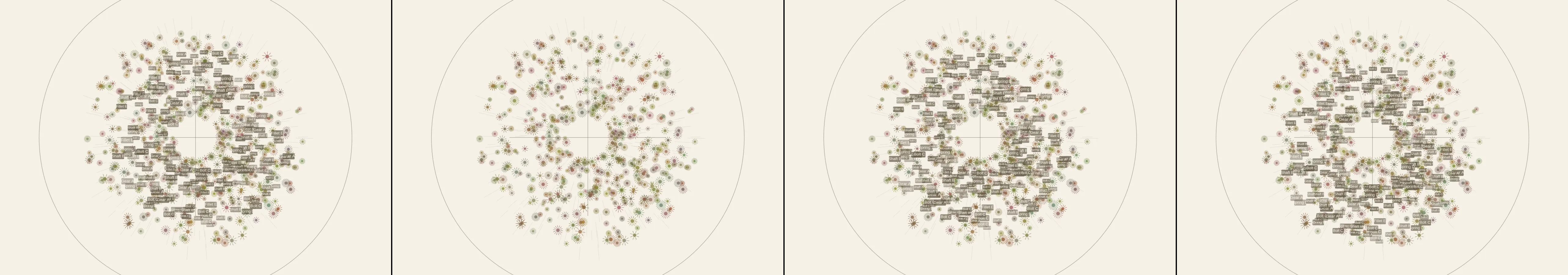 four frames from supergraphics from 1975 under a synthetic pointer