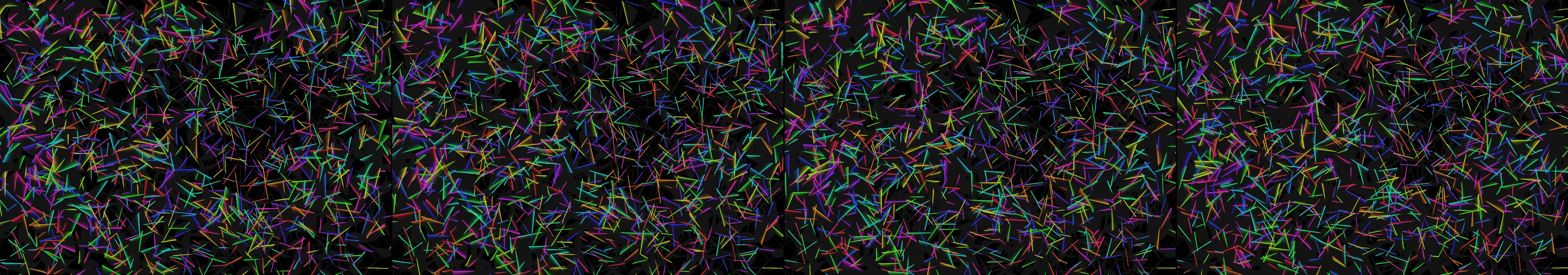 four frames from diagonal stripes animating in smoothly eased slicing patterns in color palettes from the 1970s under a synthetic pointer